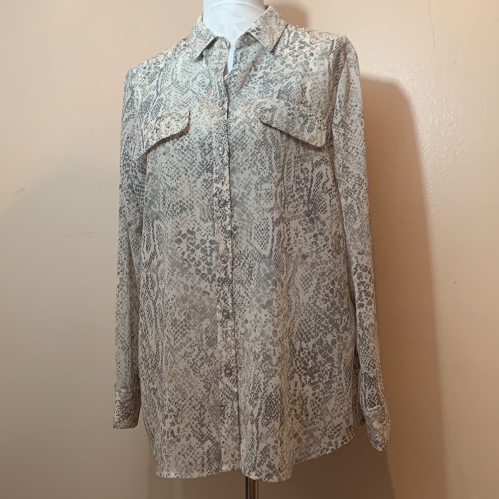 Chico’s Python Print Sheer Button Down Blouse - Picture 9 of 14